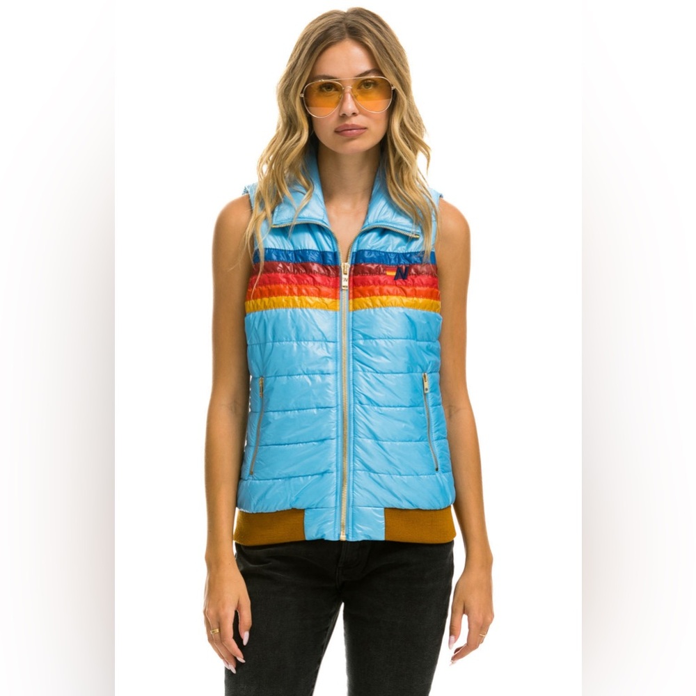 Women’s 5-Stripe Glossy Vest in Sky Blue